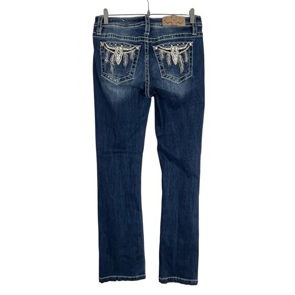 Miss Me Jeans Women’s Size 28 Mid Rise Bootcut Longhorn Skull Embroidered Bling - Picture 3 of 10